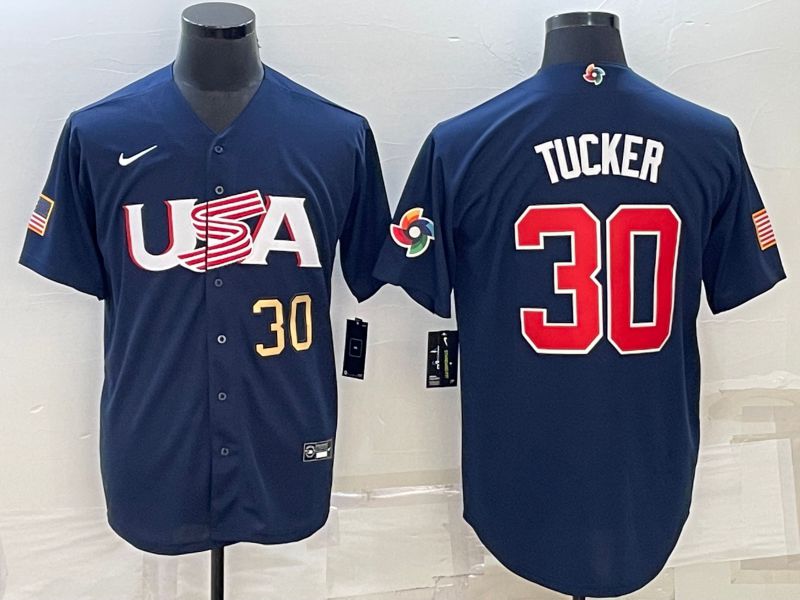 Men 2023 World Cub USA #30 Tucker Blue Nike MLB Jersey2